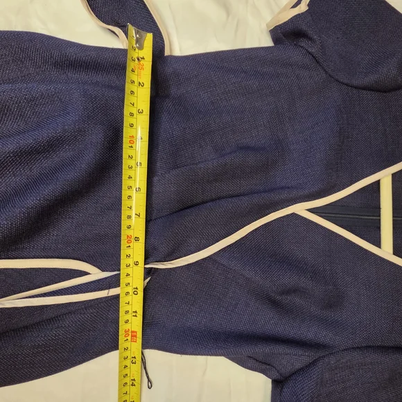 Fabulous Navy Wrap Dress with Cream Piping High Low - Picture 10 of 11